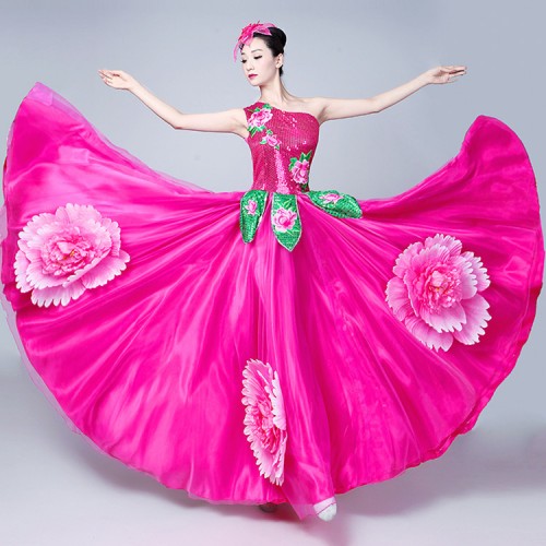 Flamenco  petals dresses for Women's Chinese Spanish bull dance folk dance costumes dresses petals stage performance cosplay costumes